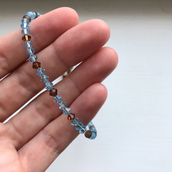 Boho baby blue & brown handmade beaded anklet - Picture 6 of 6