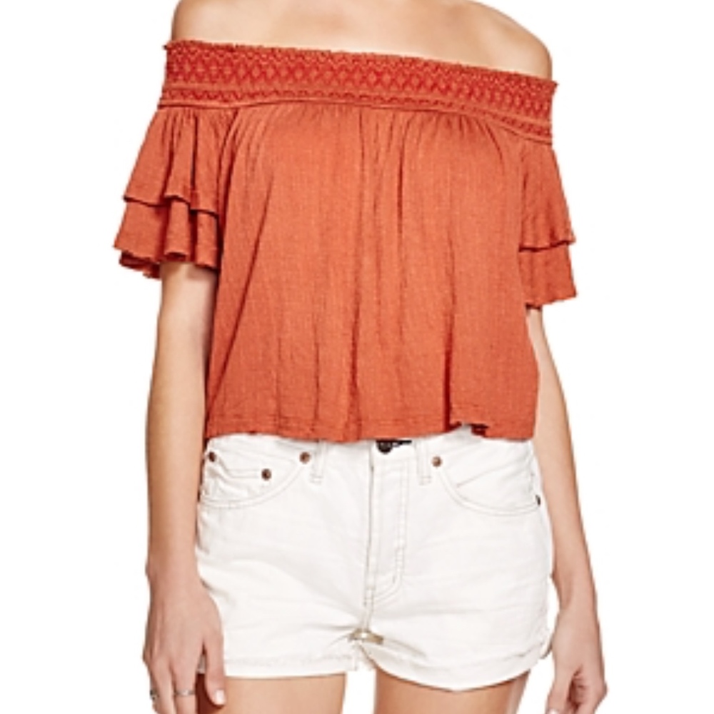Free People Orange Santorini Off The Shoulder Top