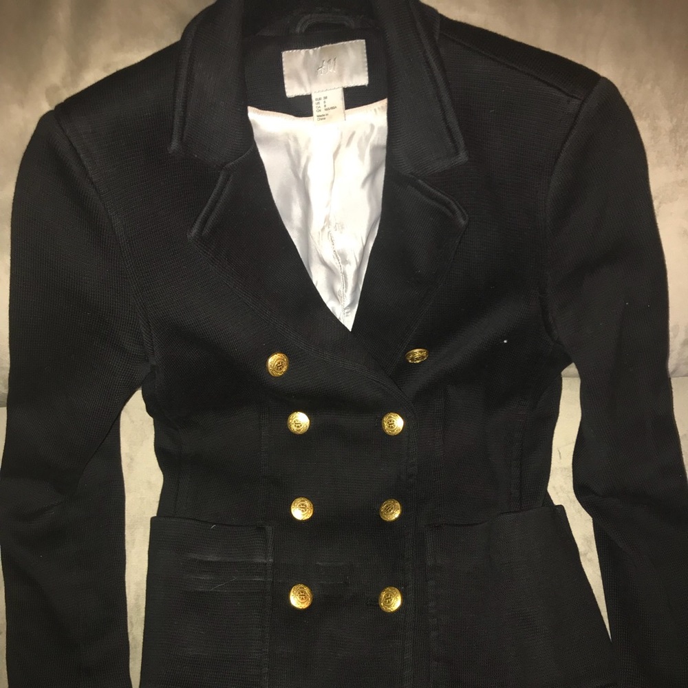 H&M Black Double Breasted Knit Blazer