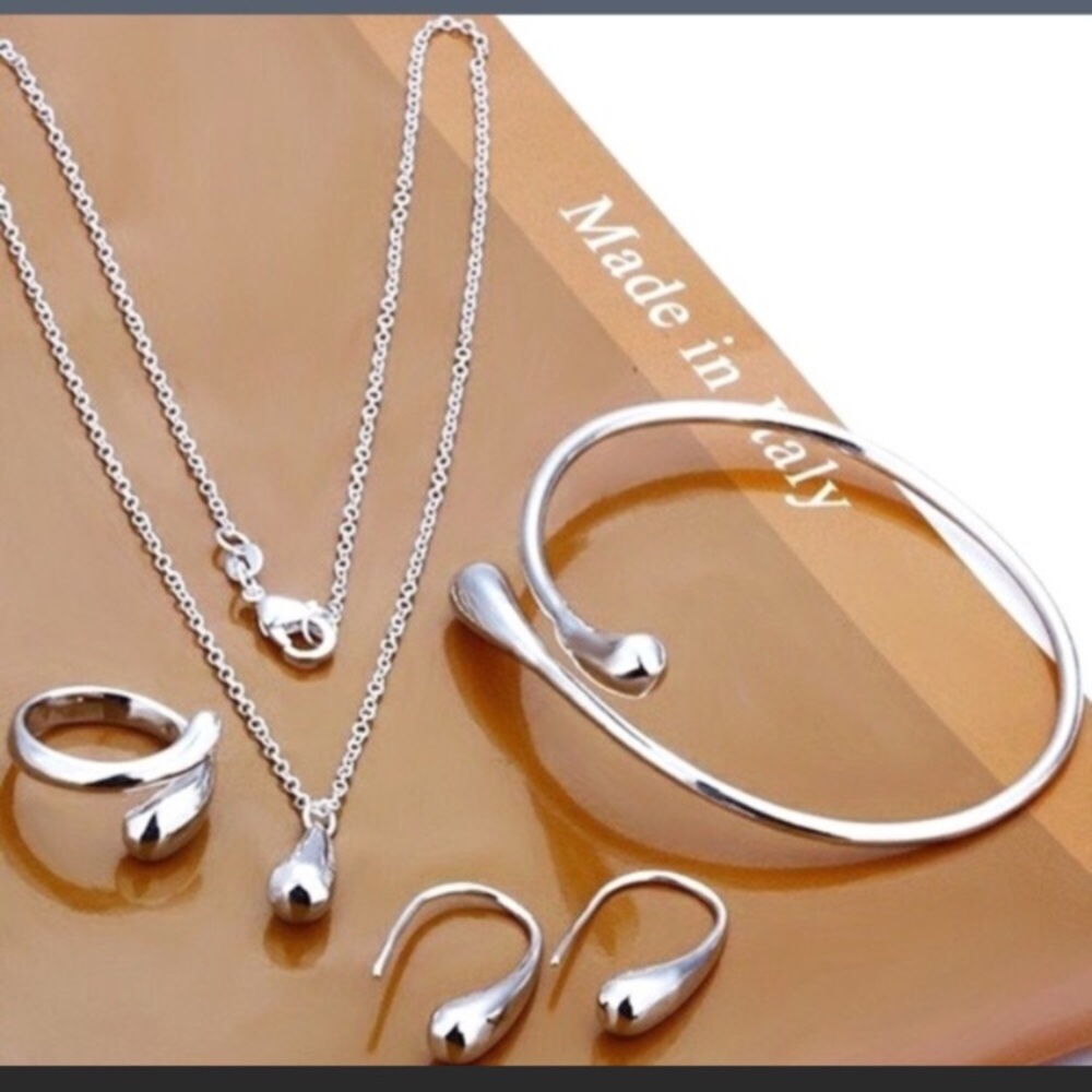 Water drop necklace bracelet ring and earrings