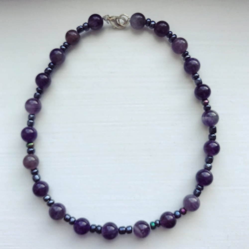Purple & gunmetal glass beaded Girls’ necklace