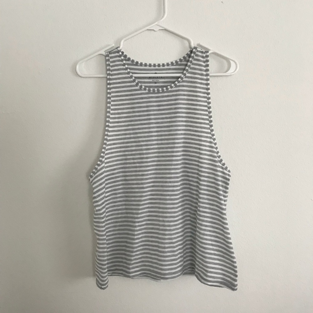 WHITE GRAY STRIPED ATHLETA TANK TOP