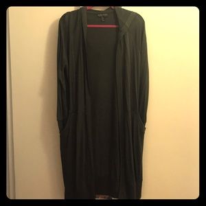 Long green duster sweater
