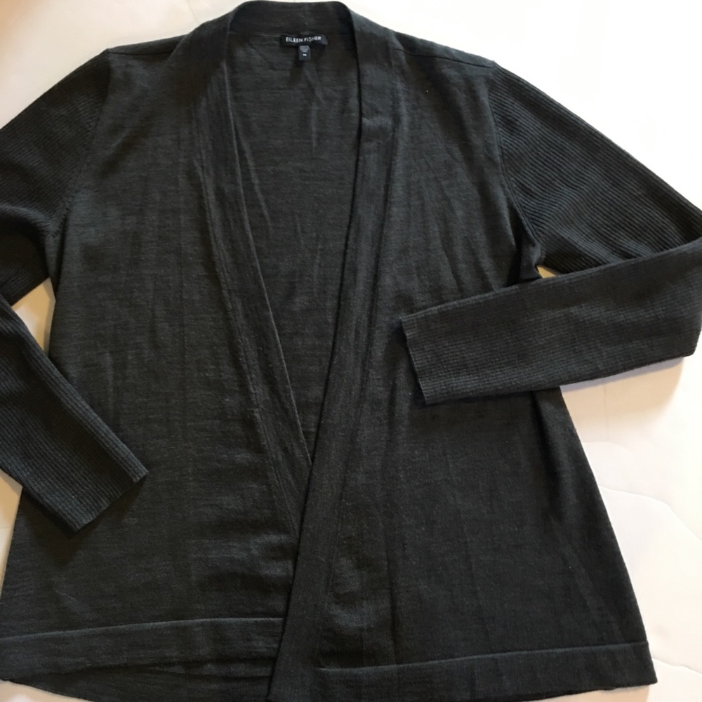 Eileen Fisher Gray Open Waterfall Cardigan Sweater