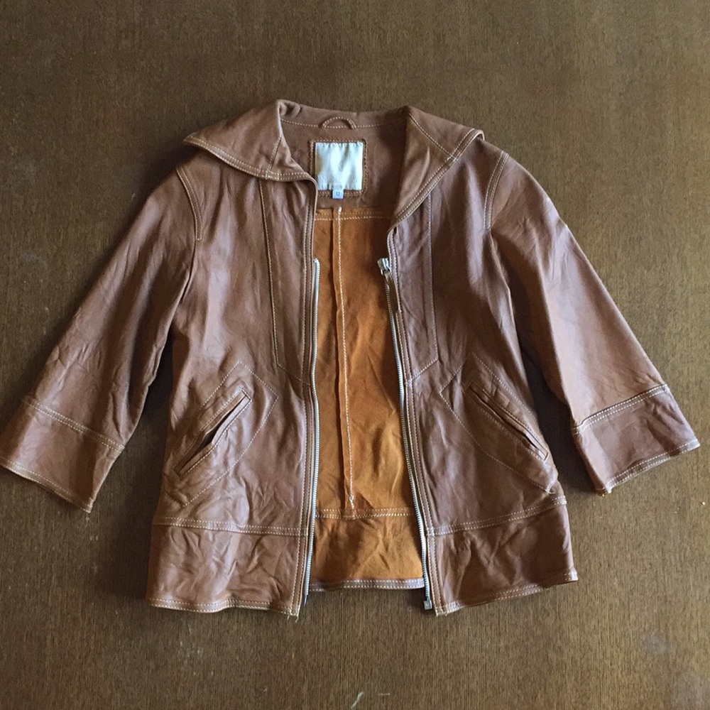 Pinco Pallino Brown Lambskin Leather Jacket