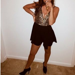 Black and gold sequence NYE romper