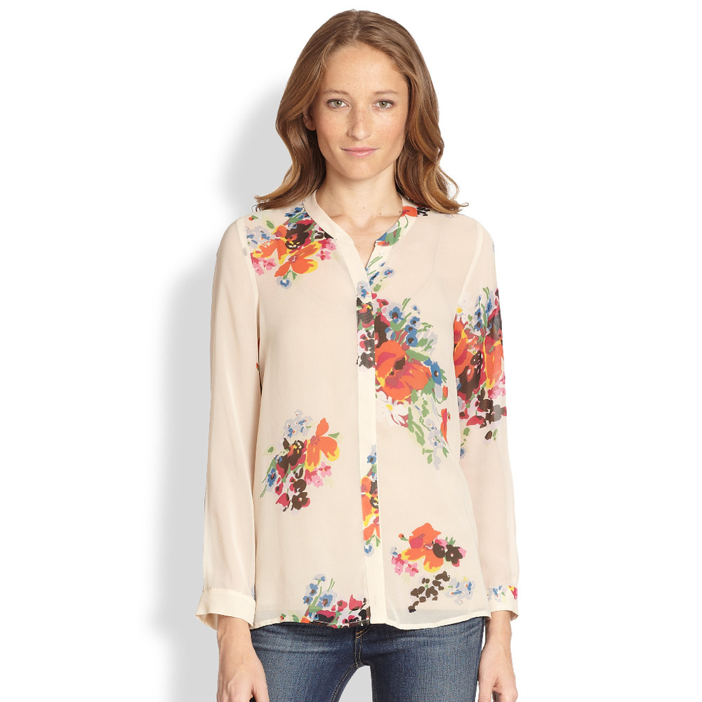 Joie Devitri Sheer Silk Chiffon Floral Top sz XS