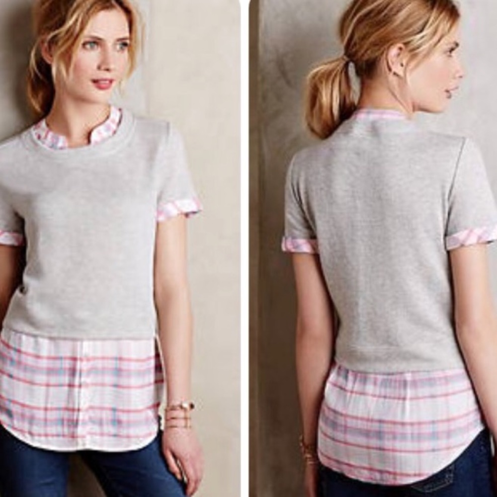 Anthropologie Picnic Plaid Layered Sweatshirt