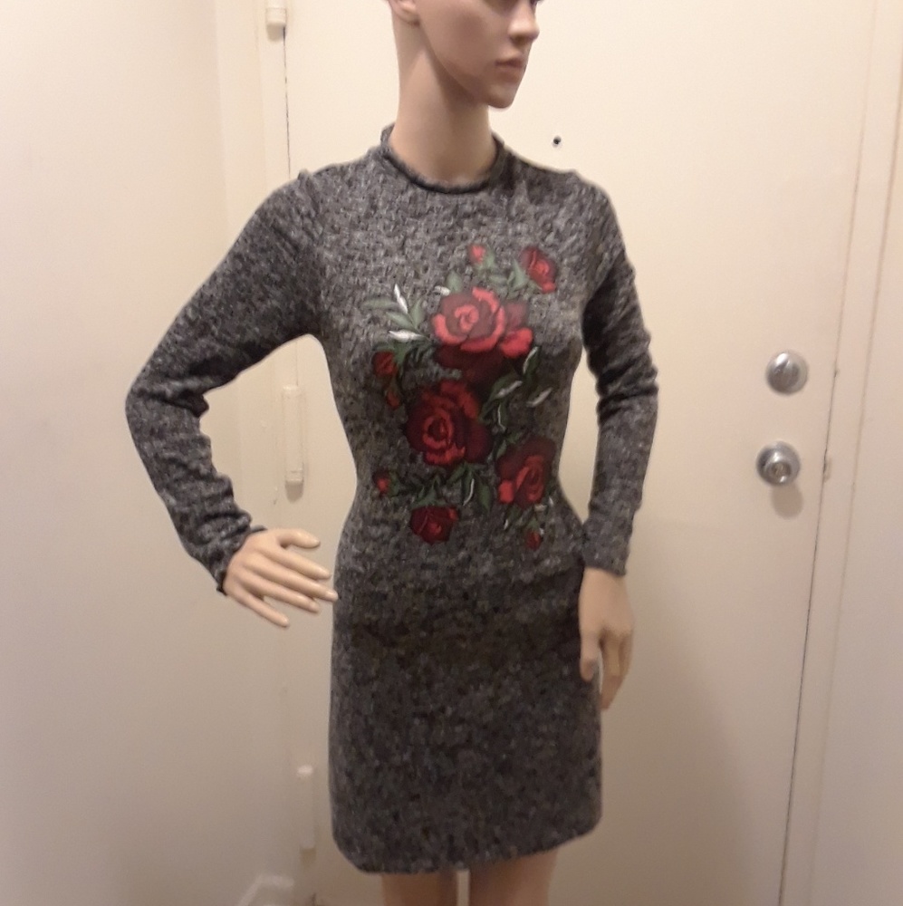 Grey Flower Patch Dress