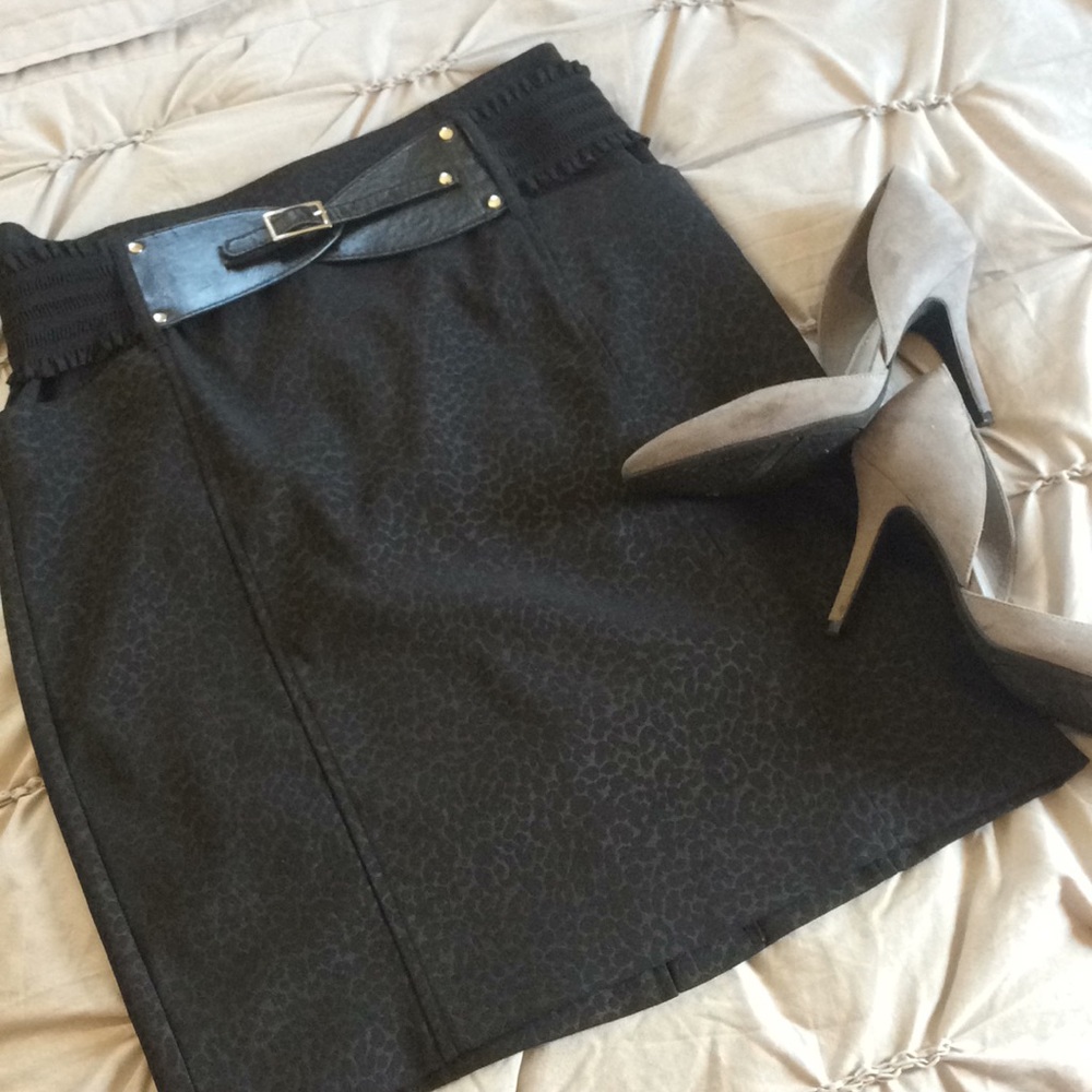 Black Pencil Skirt with Leopard Detail