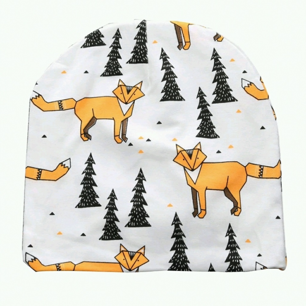 Fox Print Beanie Kid's Hat Cotton One Size (0-3)