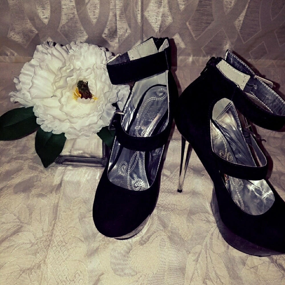 Black strap heels