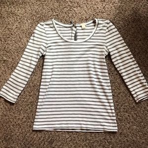 Gray and White Striped 3/4 Sleeve Top