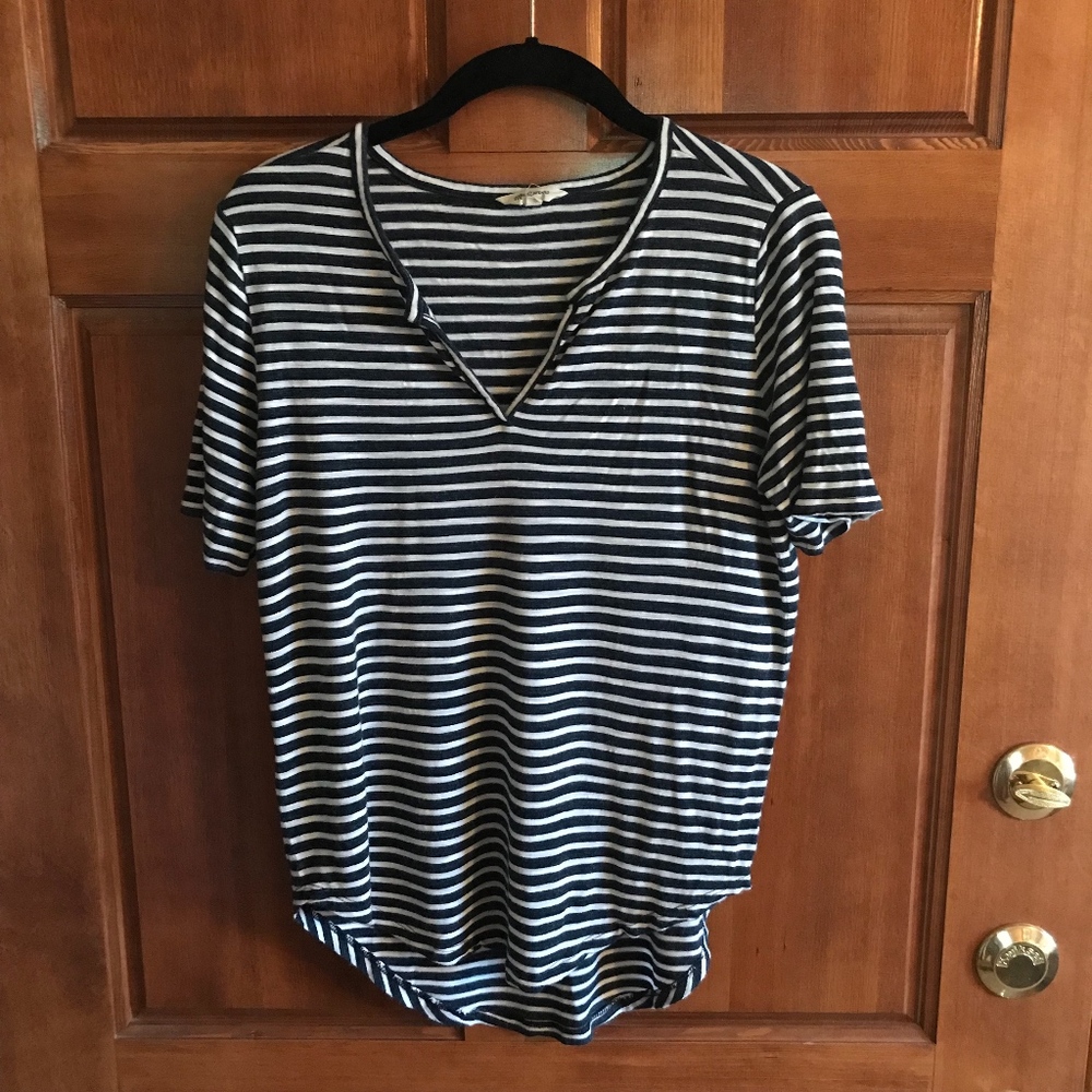 Madewell Blue/White Stripe Split-Neck Tee