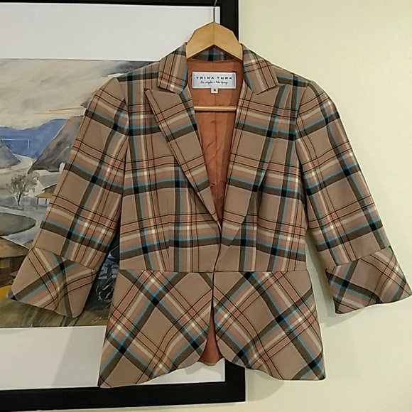 Trina turk retro plaid blazer size 6 - Picture 1 of 5