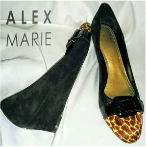 Alex Marie suede leopard toed brown wedges