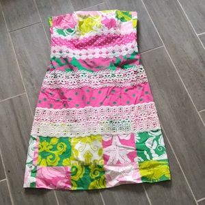 Patchwork lace strapless dress