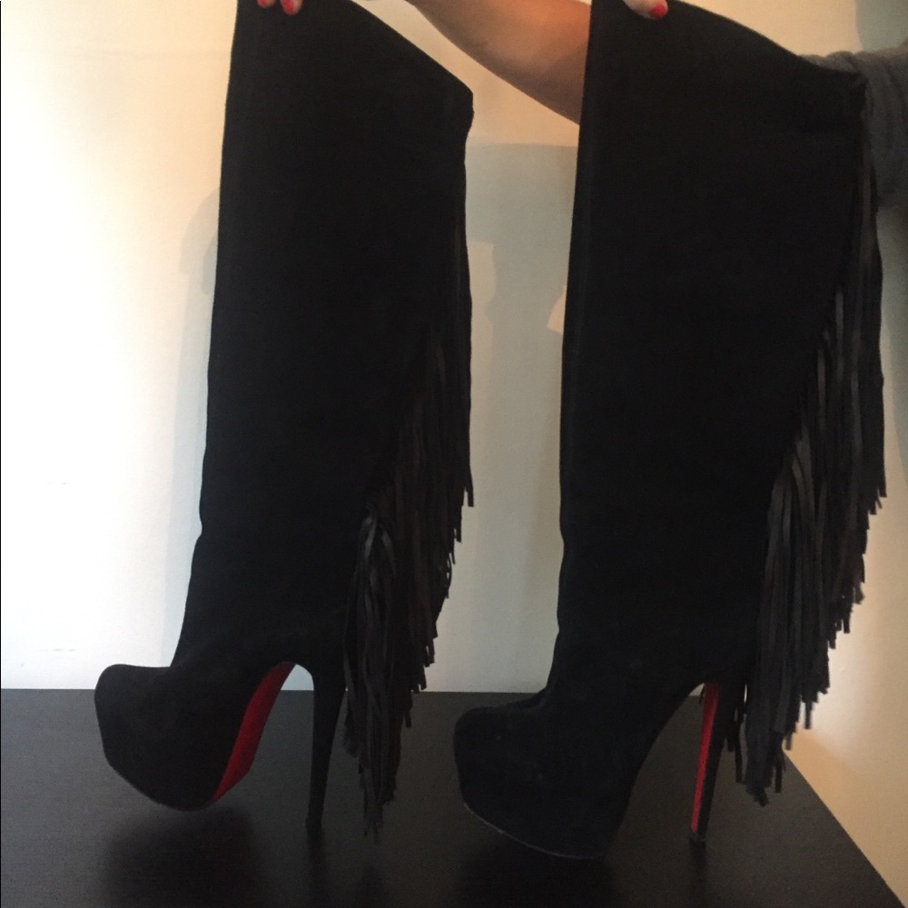 Christian Louboutin Black Fringe Boots