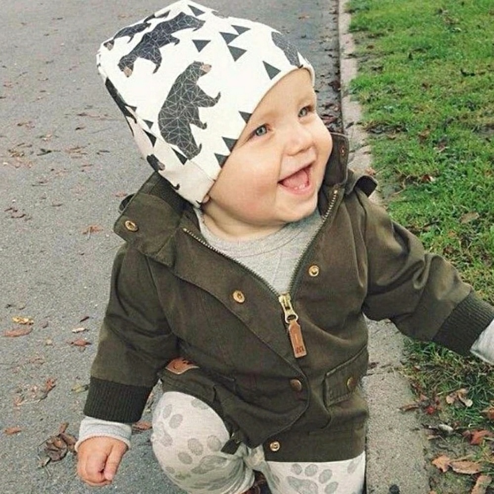 Bear Print Beanie Kid's Hat Cotton One Size (0-3)