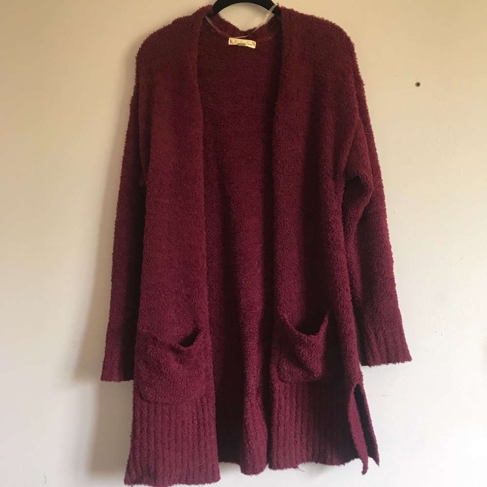 wine color cardigan sweater