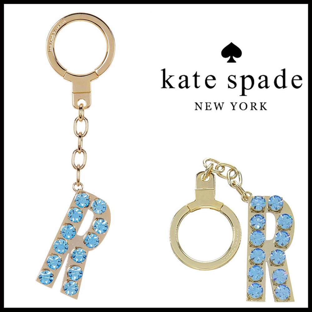 KATE SPADE PAVE CRYSTAL BAG CHARM “R” KEY RING - Picture 1 of 8