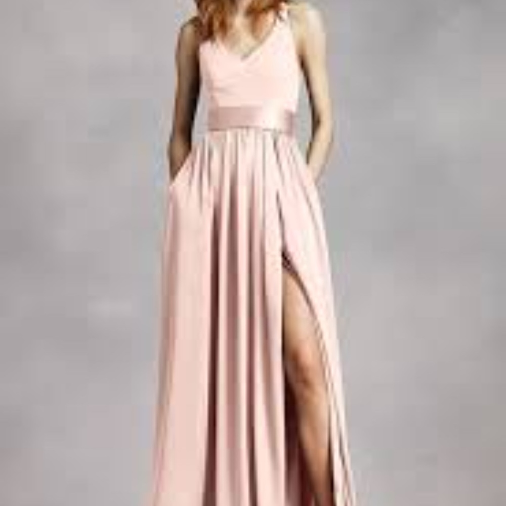 “V Neck Halter Gown with Sash Size 10 Coral”