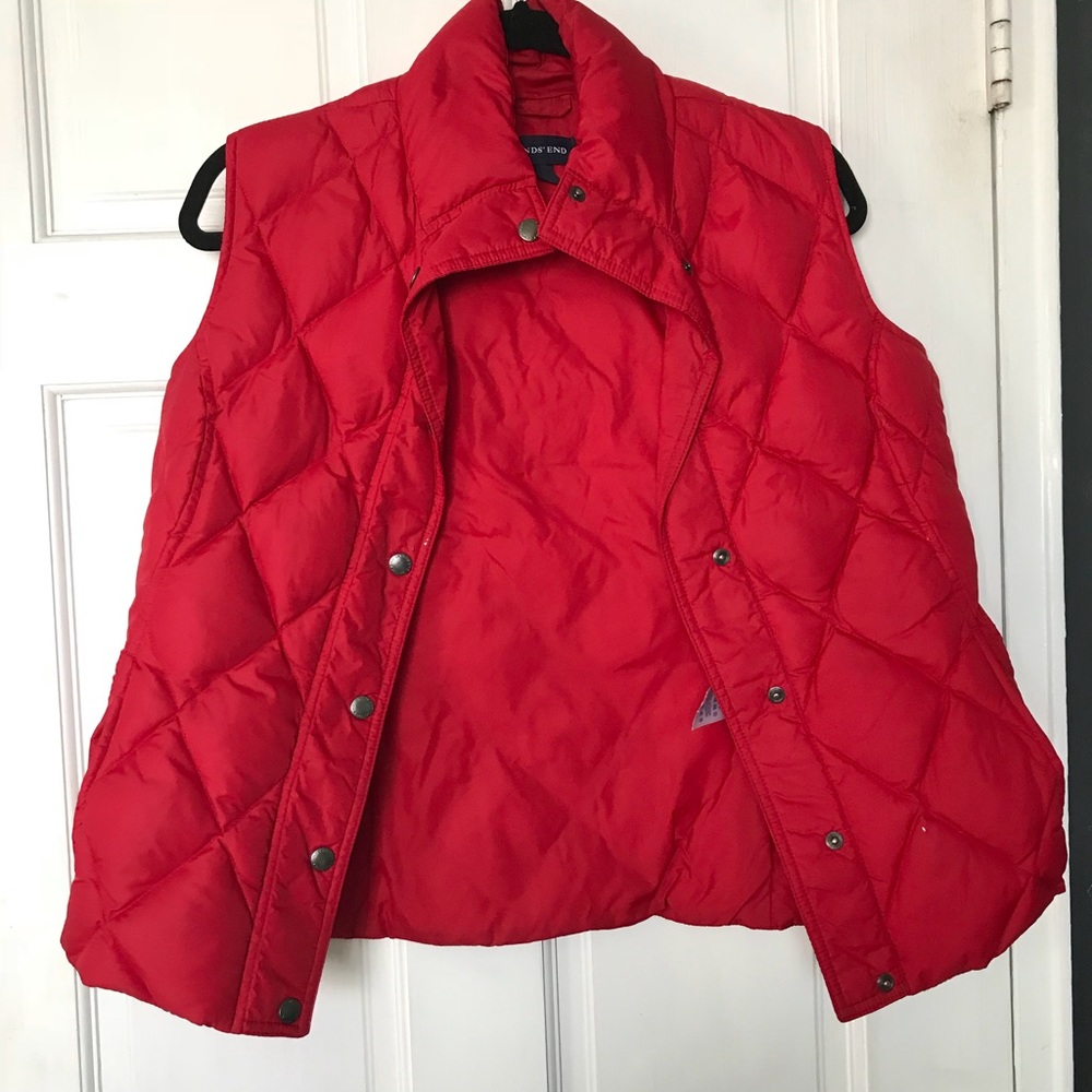Land’s End down red quilted vest.