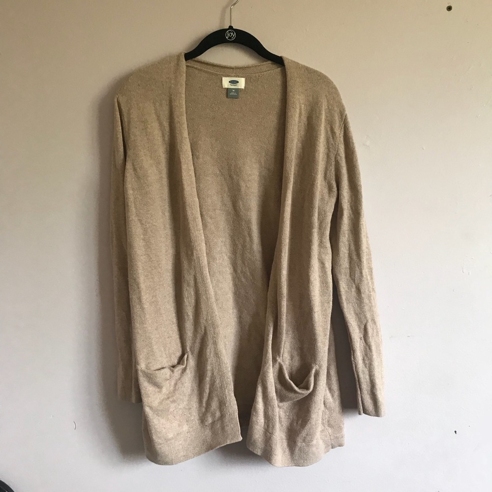 pink/tan cardigan sweater