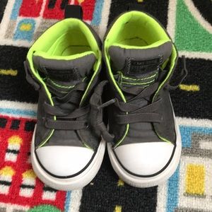 Grey and neon converse high top