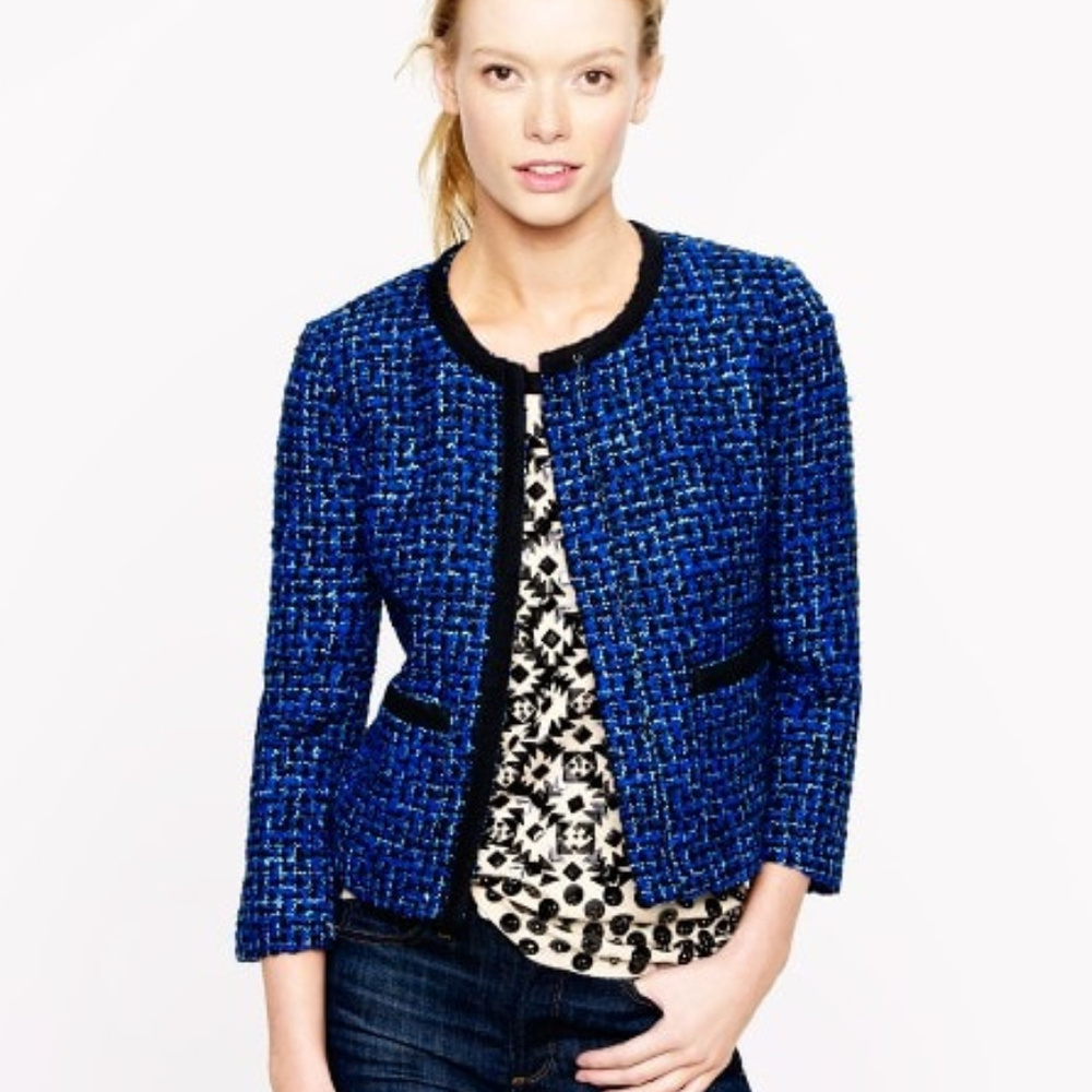 J. Crew Lady Jacket Boxy Blue Boucle Tweed sz 2