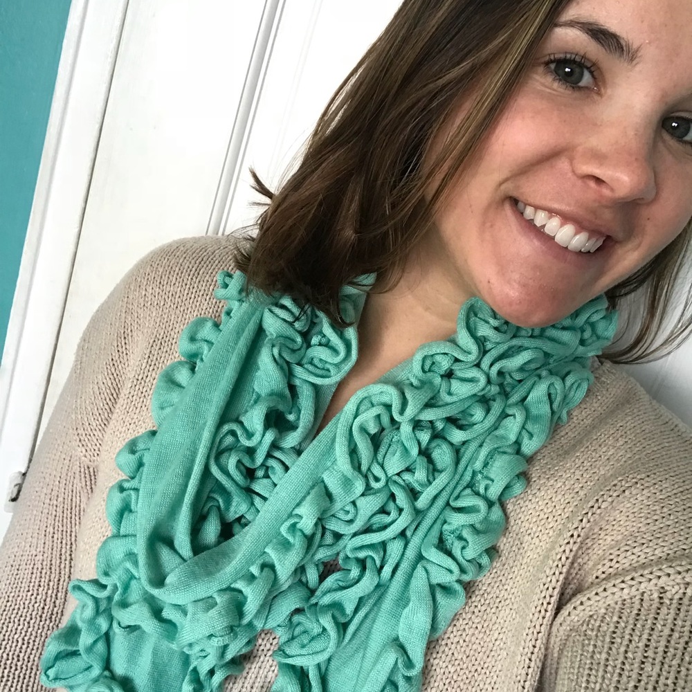 J. Crew teal ruffle scarf.
