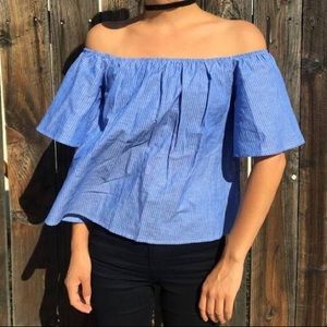 NWOT Express Off The Shoulder Pinstripe Top Sz M
