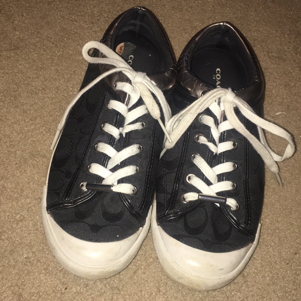 Hardly worn black silver and white coach sneakers