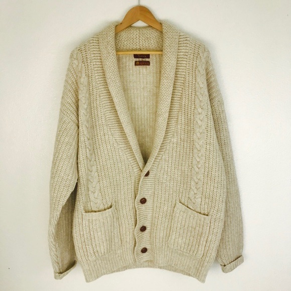 Vintage Other - SALE VTG Men's Lambswool Cardigan Cream Cable Knit