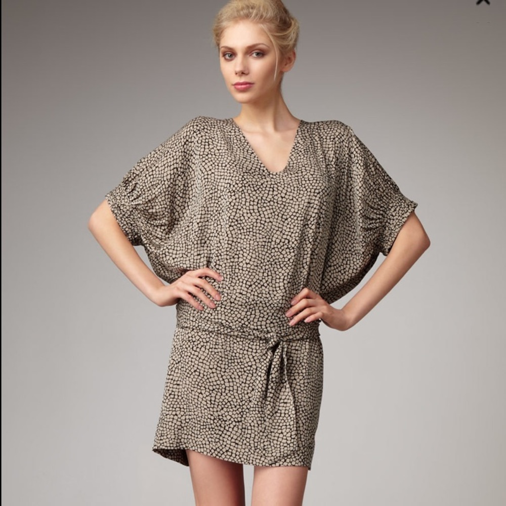 DVF Edna Tie Waist Blouson Silk Doleman Dress 2