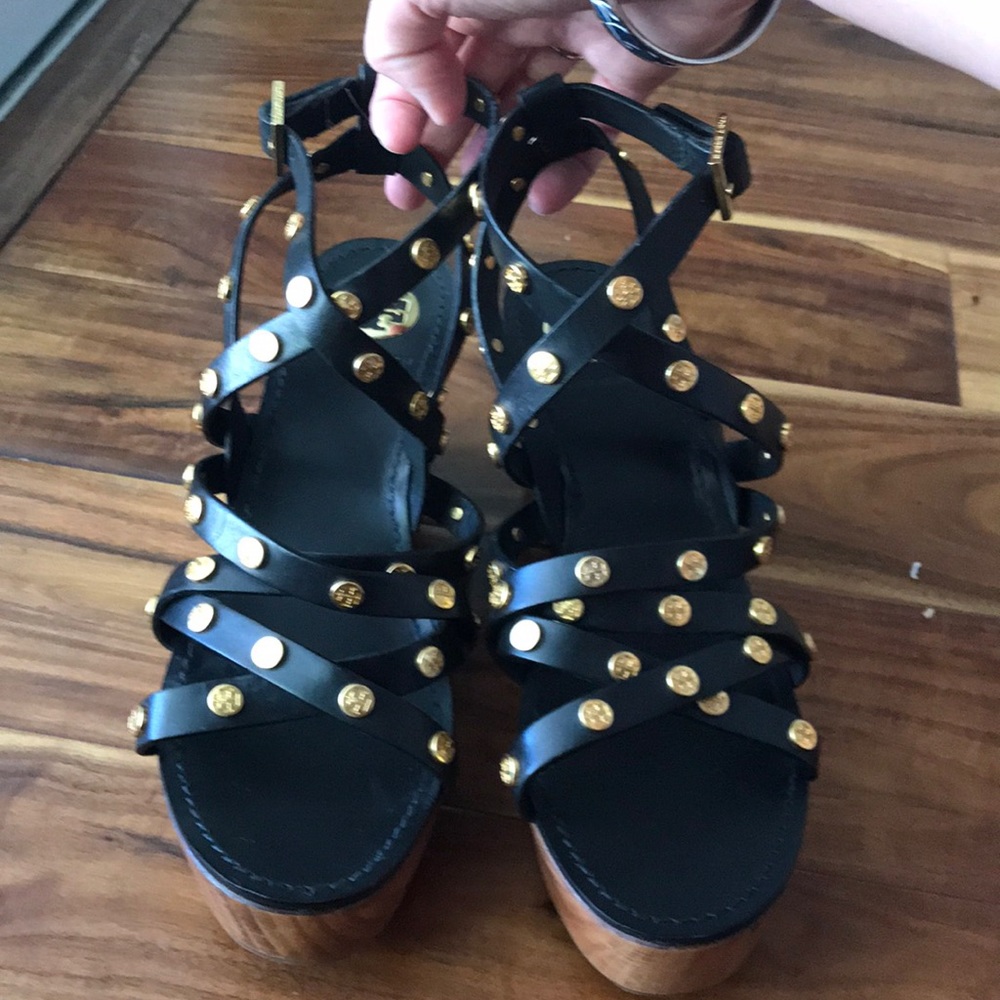 Black Tory Burch sandal wedges