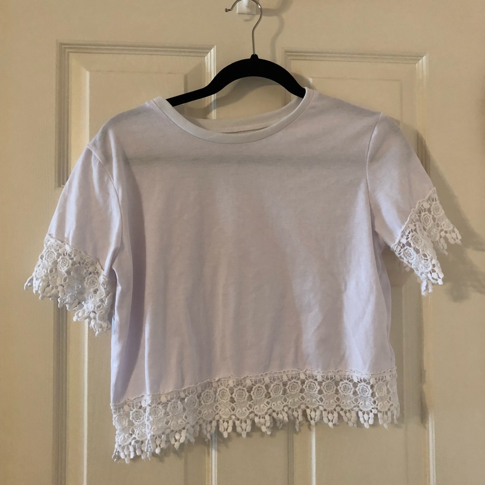 White Crochet Trim Top