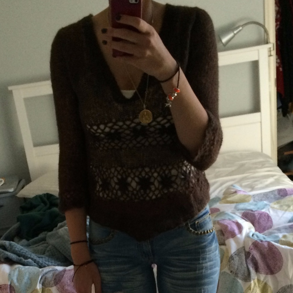 Knit brown see through sweater