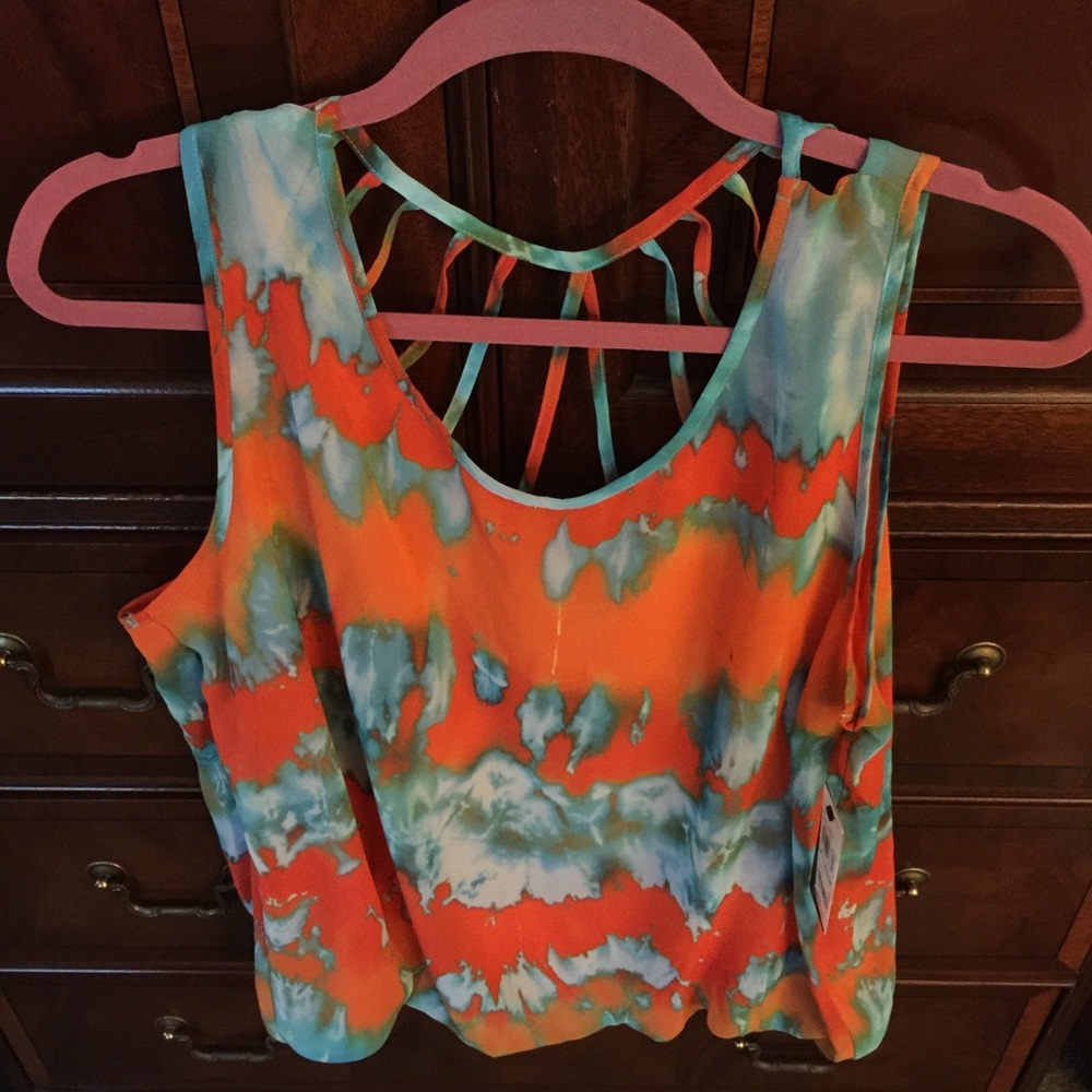 Orange / Baby Blue Watercolor tank shell blouse