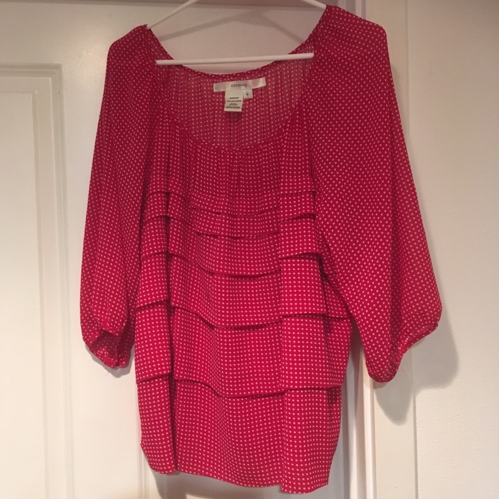 Studio M Polka Dot Tiered Ruffle Top