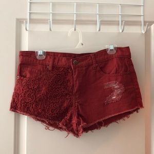 Rust High Waited Distressed Shorts