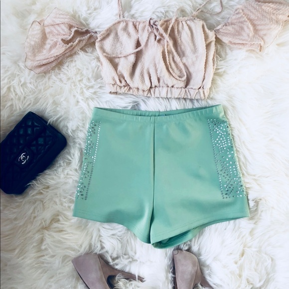 Forever 21 Pants - 💕Forever 21 Pastel Green shorts Bejeweled sz M💕