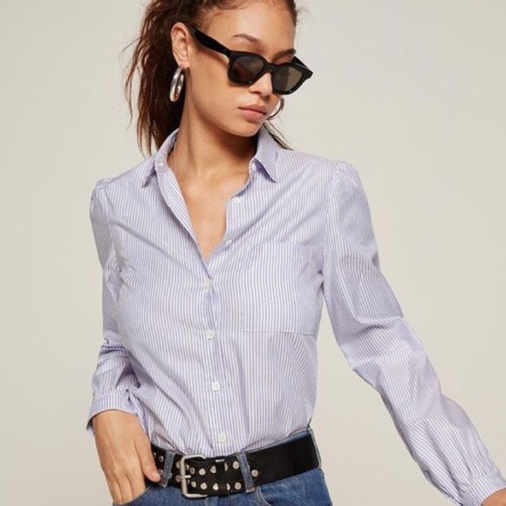 Reformation Striped Button Up Blouse