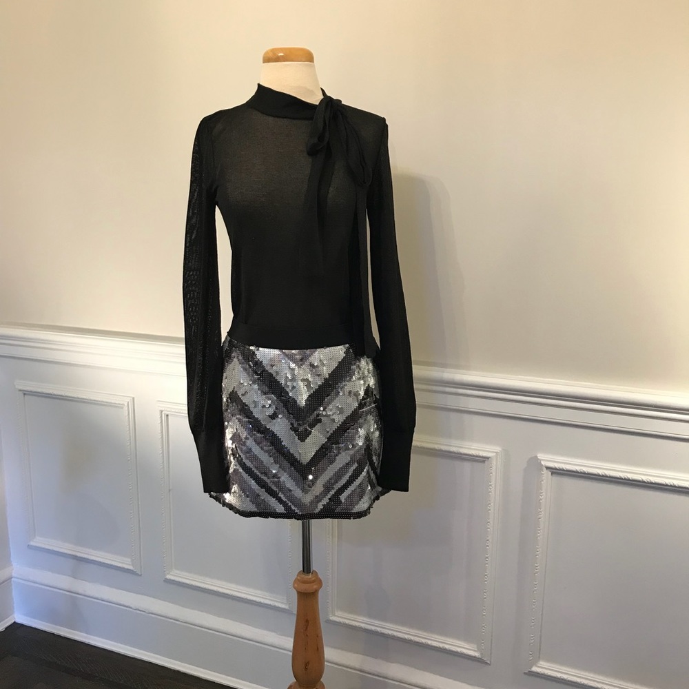 NWOT BCBG MAX AZRIA Sequin Black/Silver Miniskirt