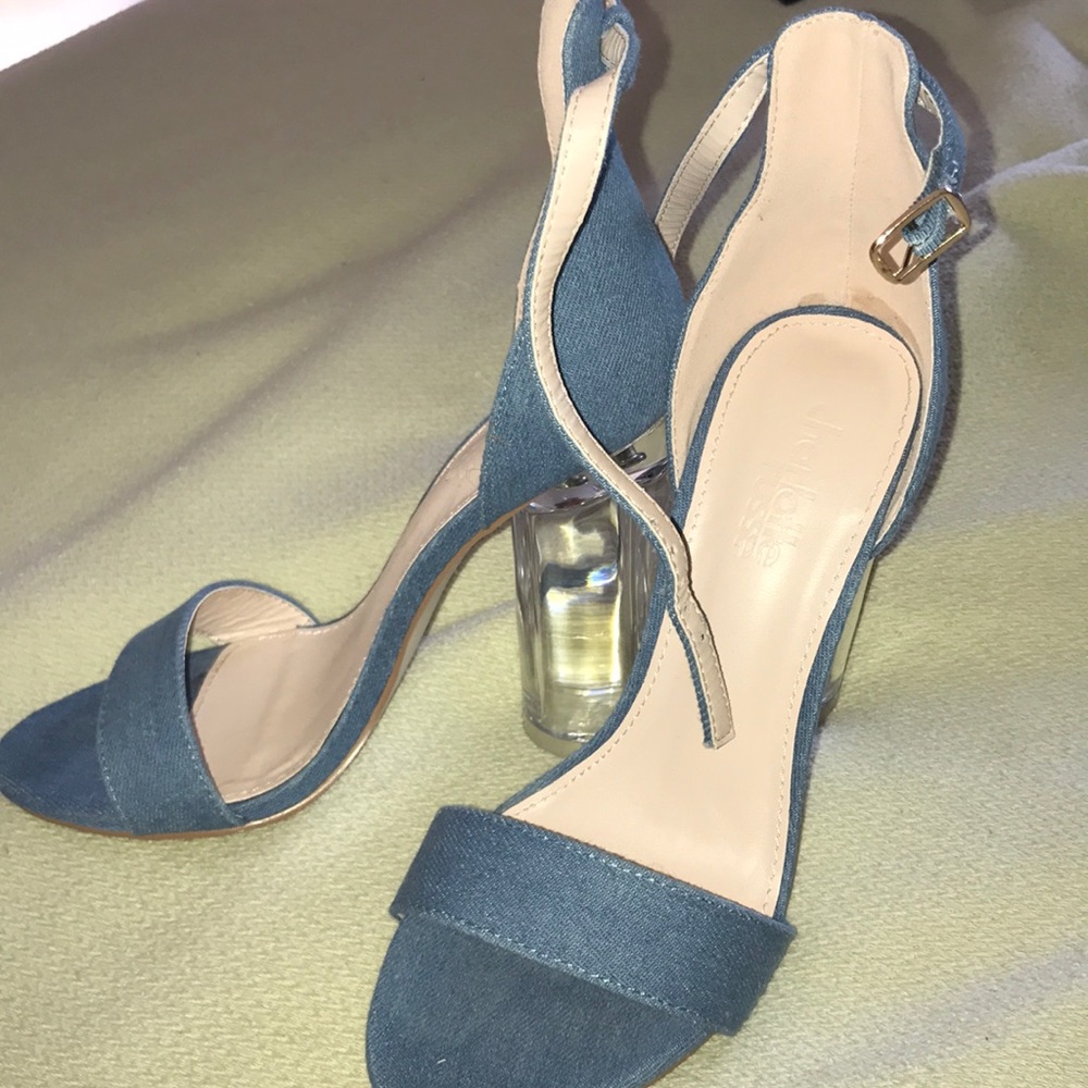Denim clear thick heels