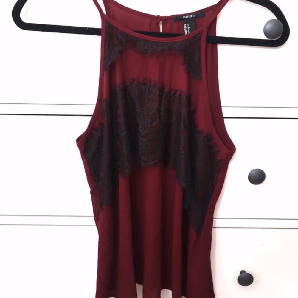Forever 21 Maroon Wine Black Lace Tank Top NWT