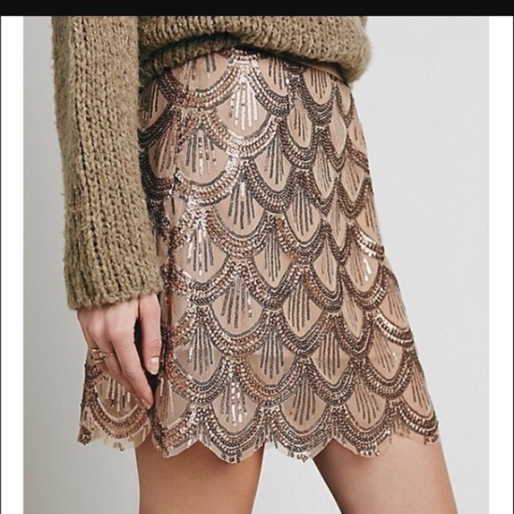 Free People Sequined Scalloped Skirt