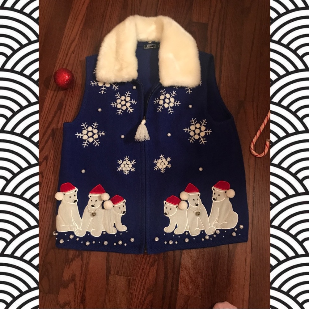 Adorable Christmas polar bear and snowflakes vest