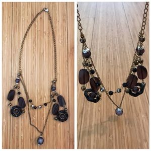 Vintage brassy gold layered strand beaded necklace