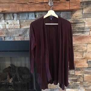American Eagle Heathered Burgundy Open Cardigan